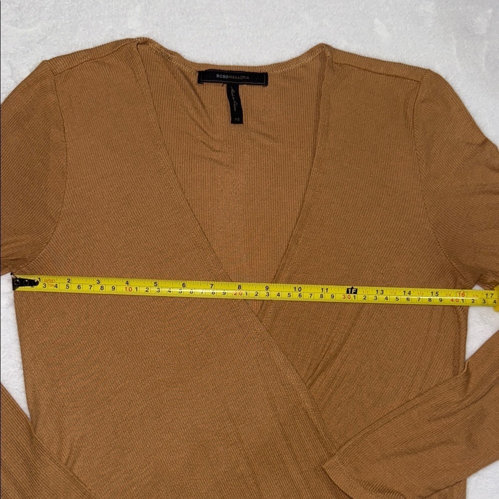 Elegant Tan Wrap ribbed Top - Picture 7 of 12